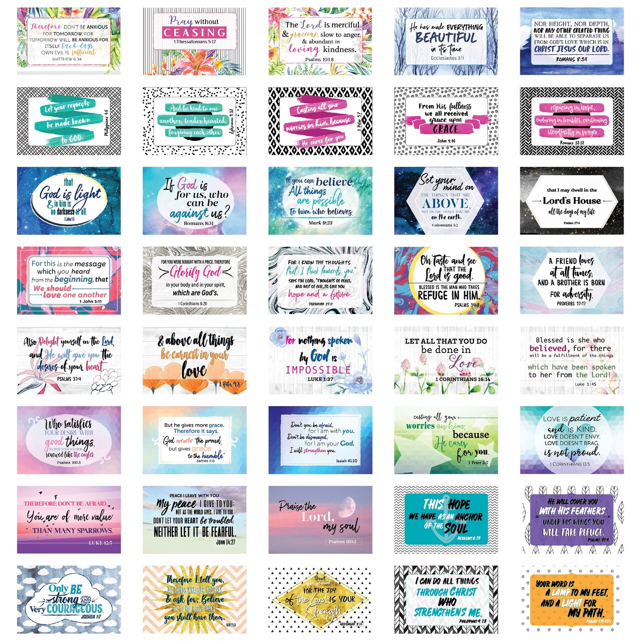 40 Pack Bible Verse Cards for Prayer, Sunday School, Inspirational Christian Gifts for Women (3 x 2 In)